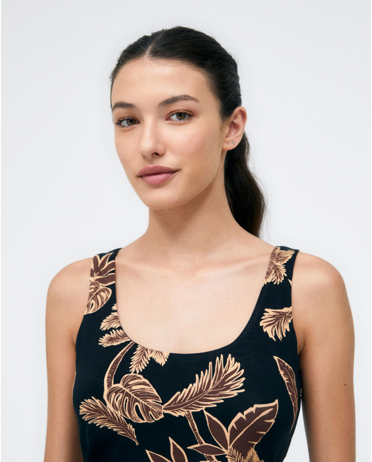 Débardeur. Elastique. Imprimé floral Noir