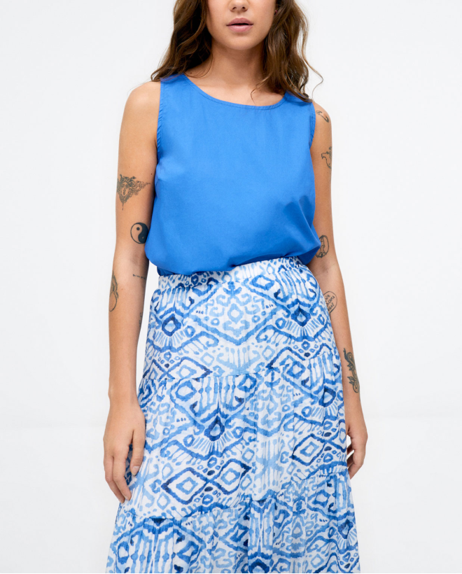Long skirt with ruffles. e print Blue
