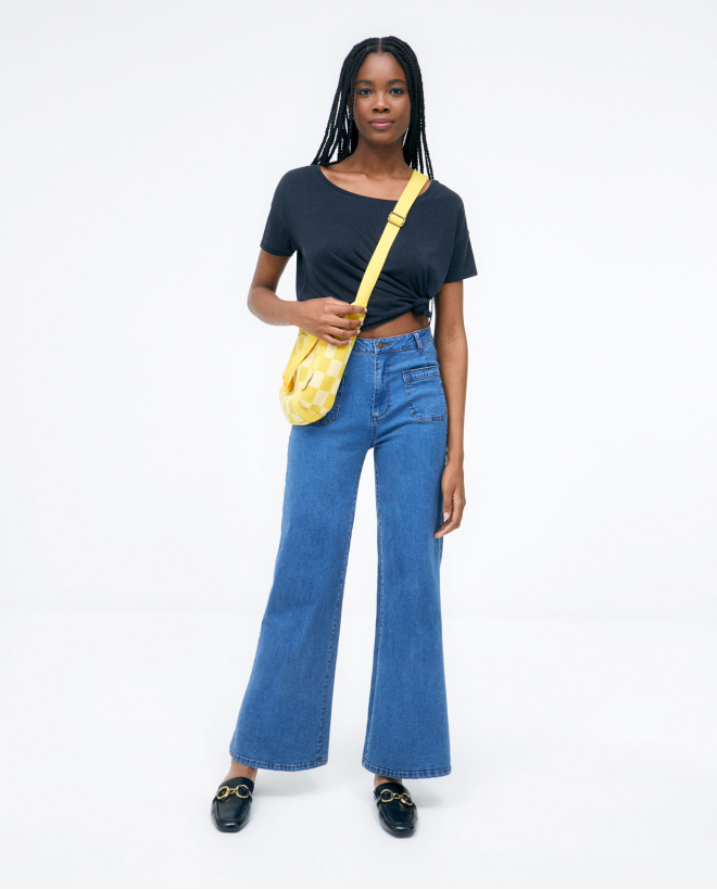 Long jeans with pockets. Plain e Blue