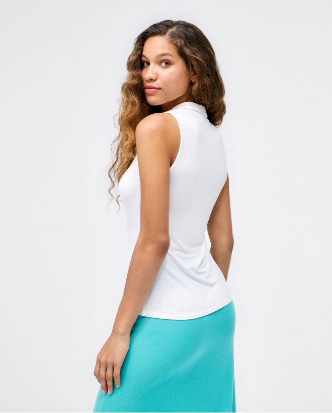 Camicia senza maniche arricciata. Elastico Bianco