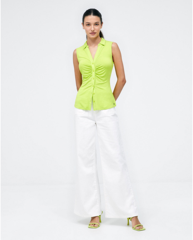 Camicia senza maniche arricciata. Elastico Verde acido