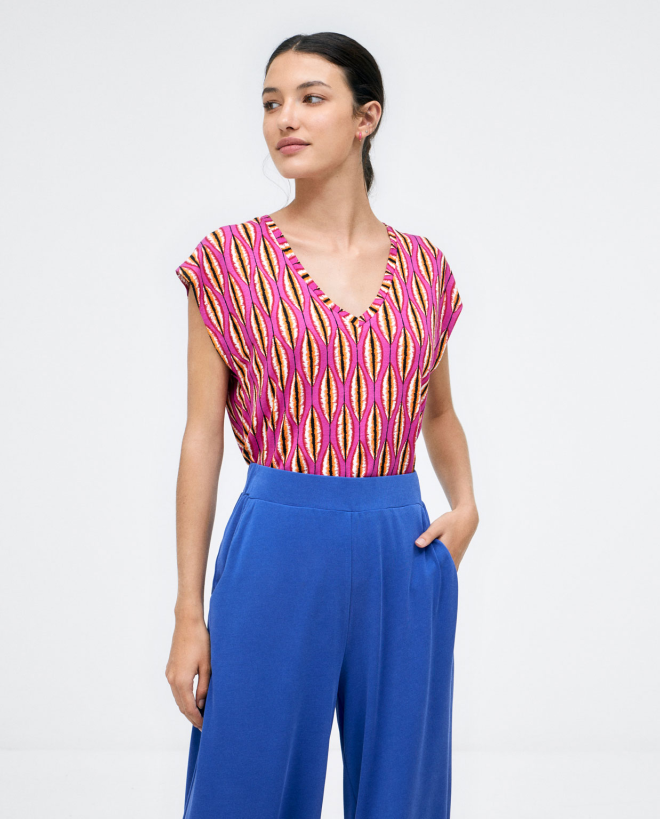 Pantaloni lunghi larghi. Elastico liscio Azzurro