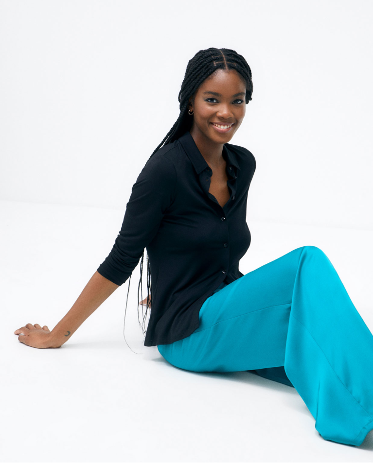 Wide trousers with darts. Plain Turquoise