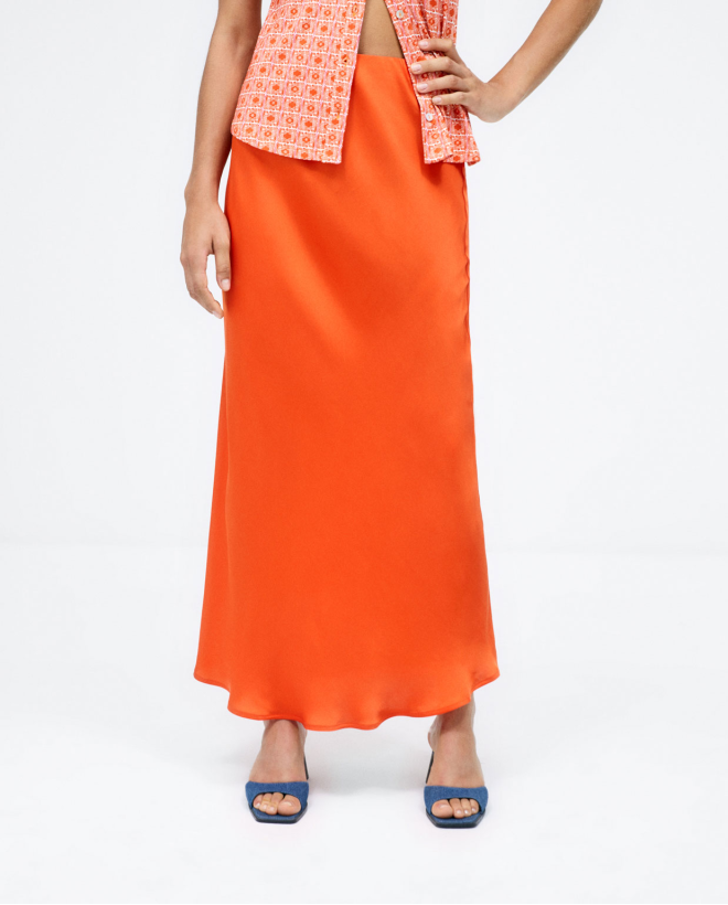 Gonna midi svasata in maglia. Liscio Arancione