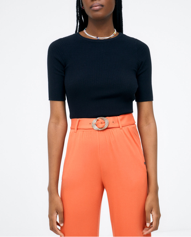 Long trousers with belt. Elasticated. Plain Orange