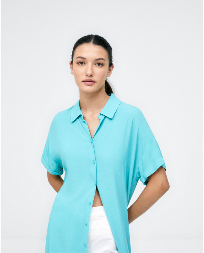 Camicia a maniche lunghe e corte. Tinta unita Turquesa