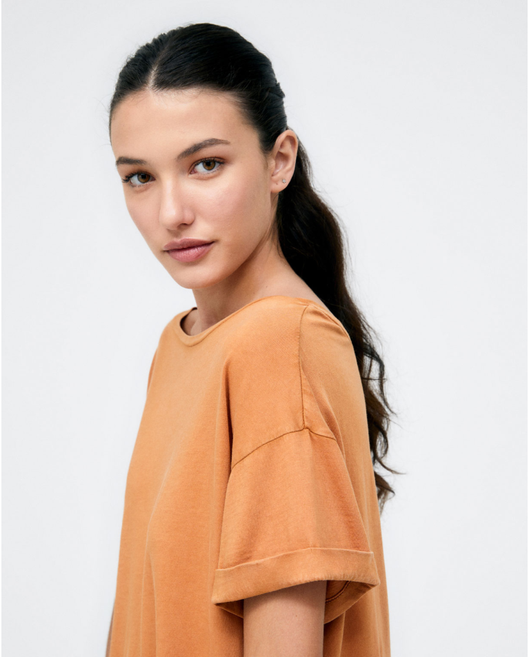 T-shirt à dos plissé. Stretch. Brique