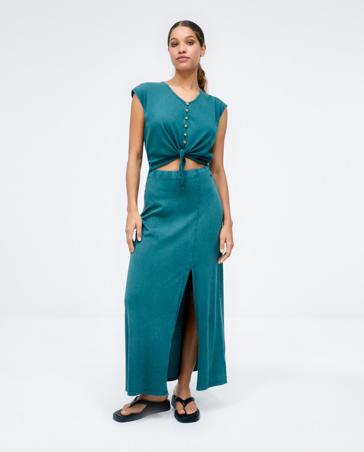 Top à manches nouées japonais. Elastique. Impressi Khaki