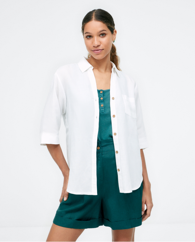 Camicia con maniche a 3 4. Liscio Bianco