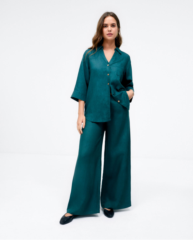 Camicia con maniche a 3 4. Liscio Kaki