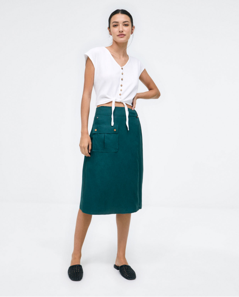 Jupe paréo avec poche latérale. White lisa Khaki