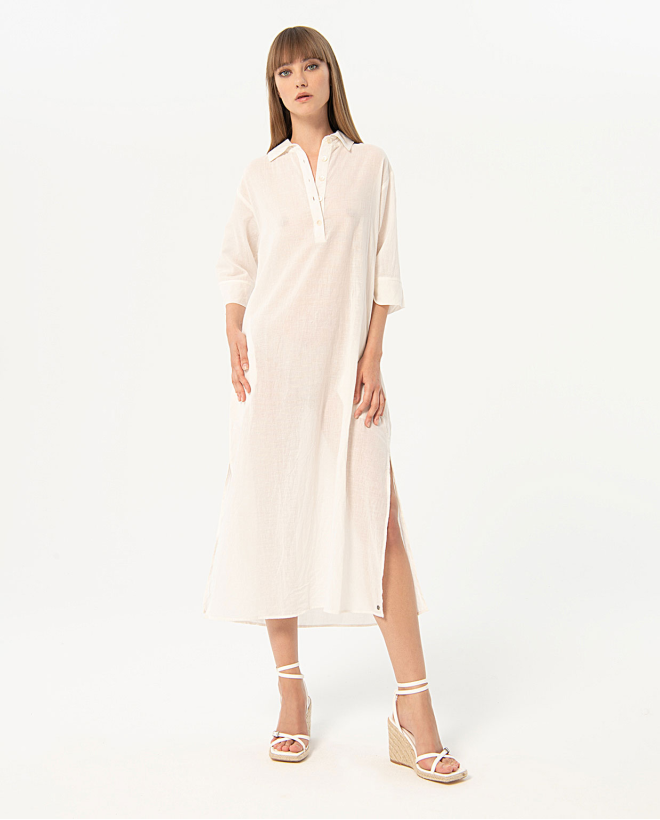 Robe chemise en coton fin Blanc