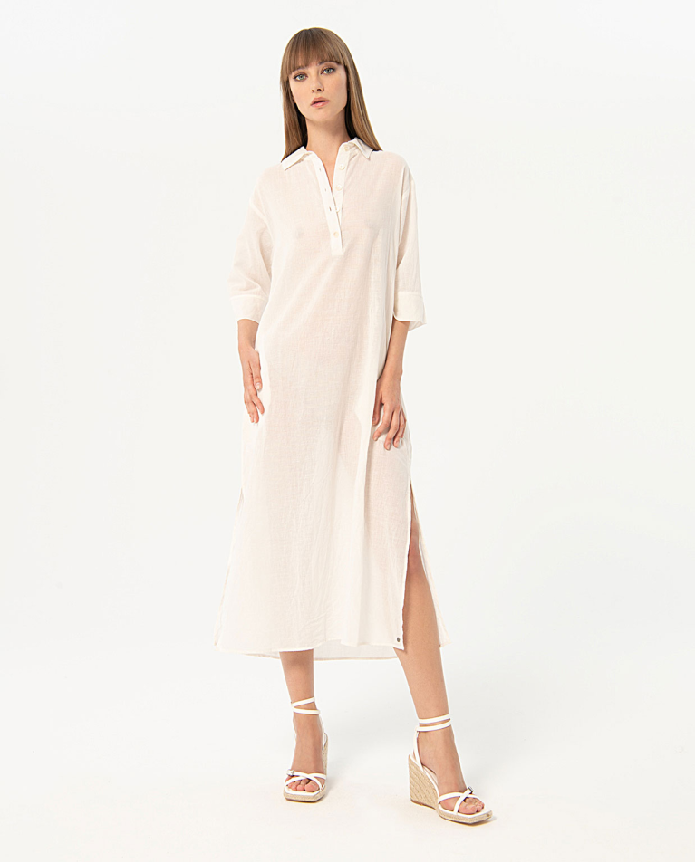 Robe chemise en coton fin Blanc