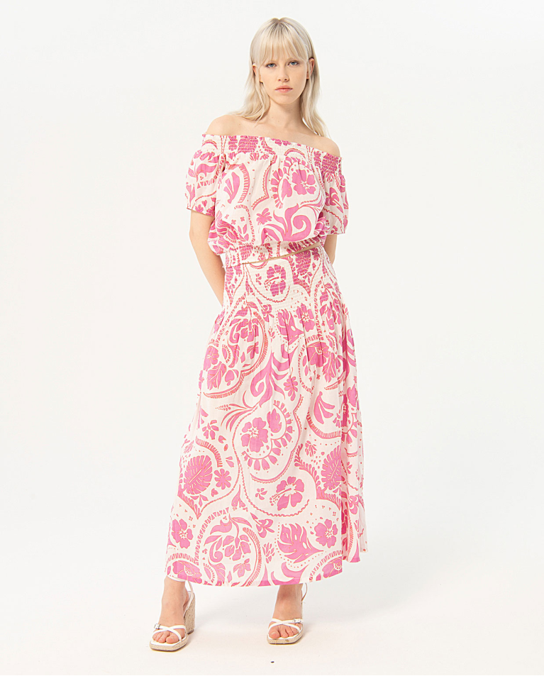 Gonna lunga con arricciatura elastica in vita Fucsia