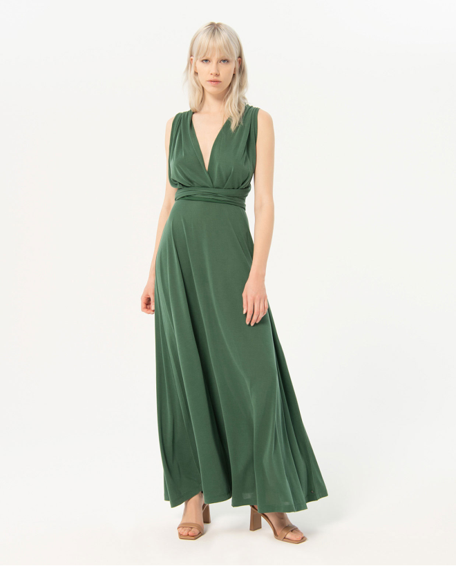 Robe longue à bretelles multipositions Khaki
