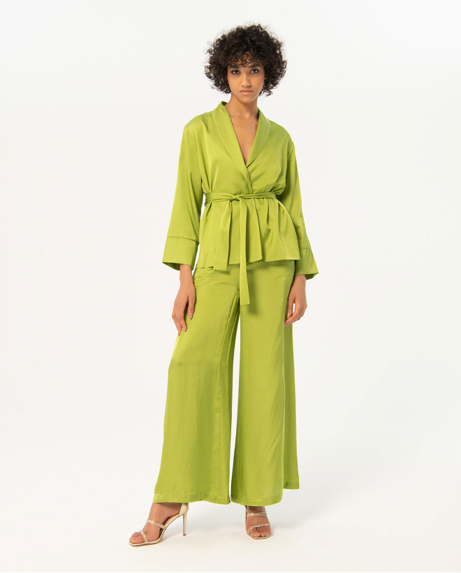 Plain satin kimono satin jacket Green
