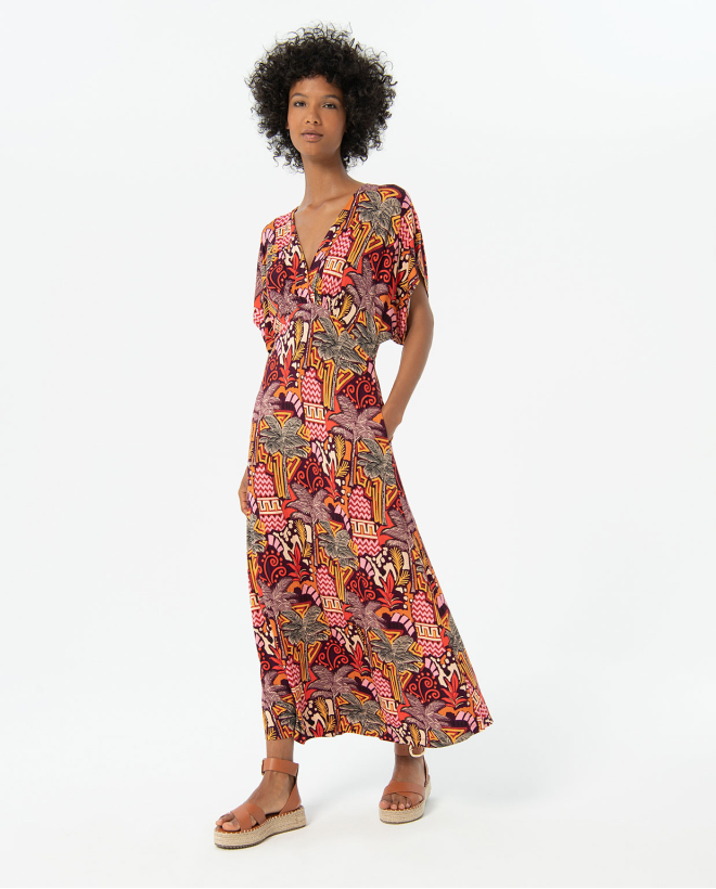 Robe longue en aloe-vera à manches japonaises Multi