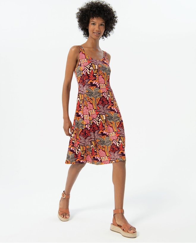 Robe midi imprimée en aloe-vera Multi