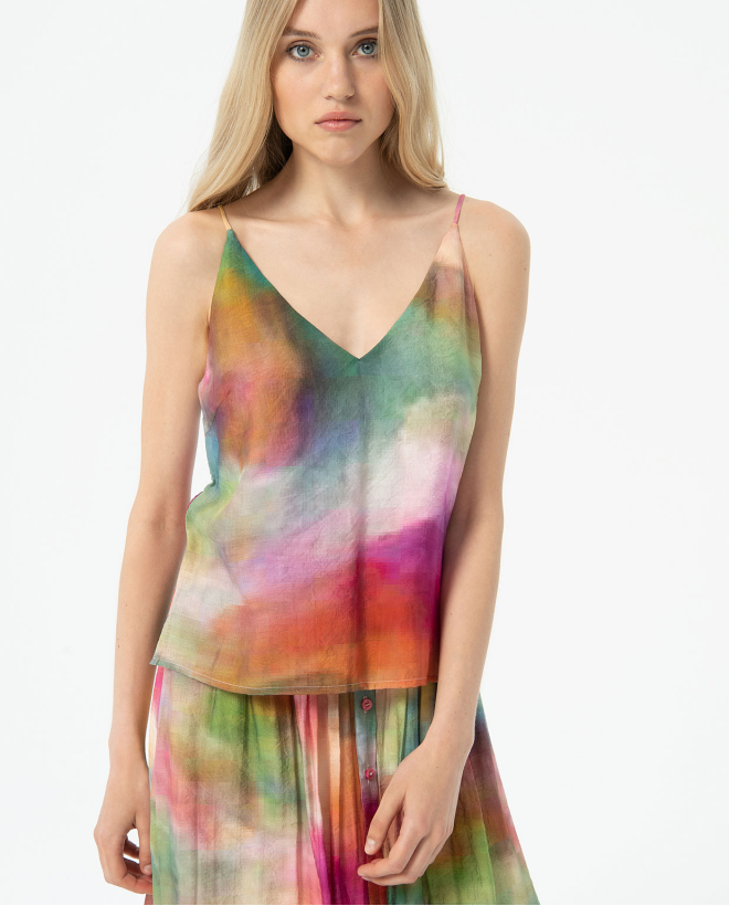 Top con spalline sottili e scollo a V stampato Multi