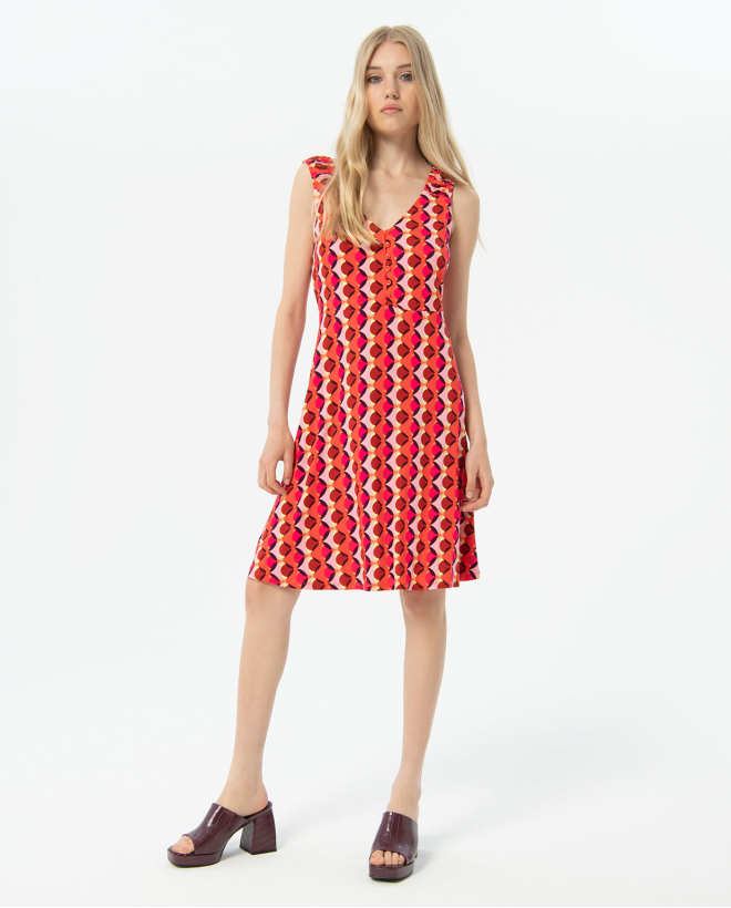 Robe courte imprimée à bretelles Fushia