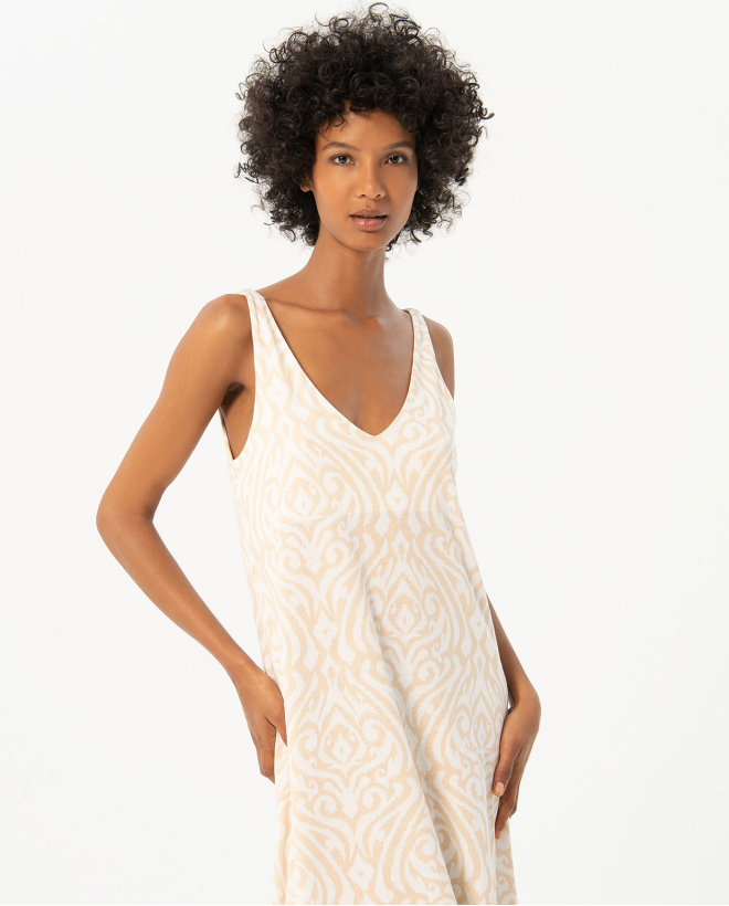 Robe longue imprimée avec fentes Écru