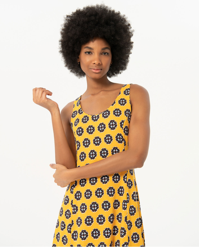 Robe courte élastique imprimée Jaune