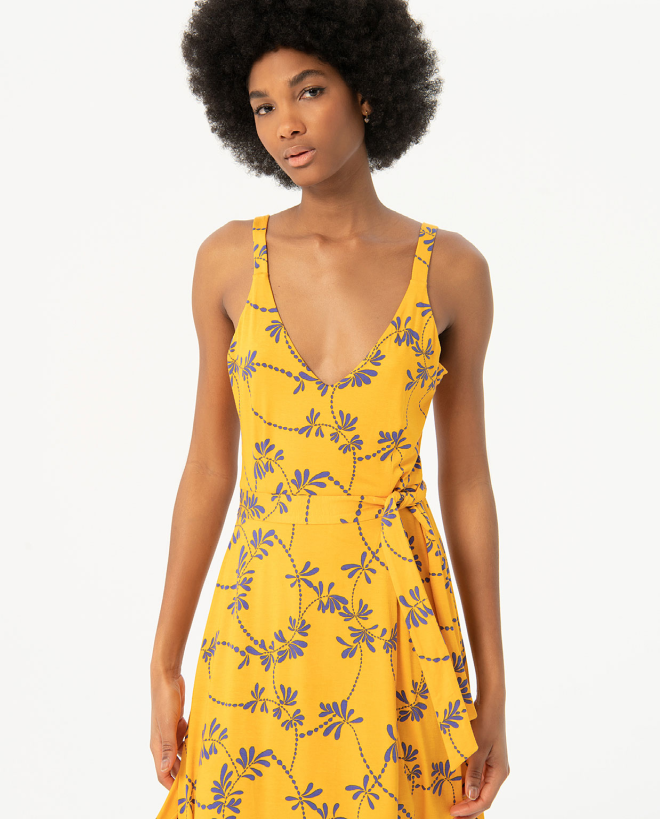 Robe courte élastique imprimée Jaune