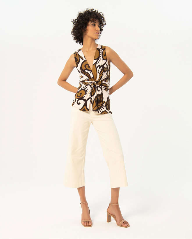 Top con spalline larghe stampato Kaki