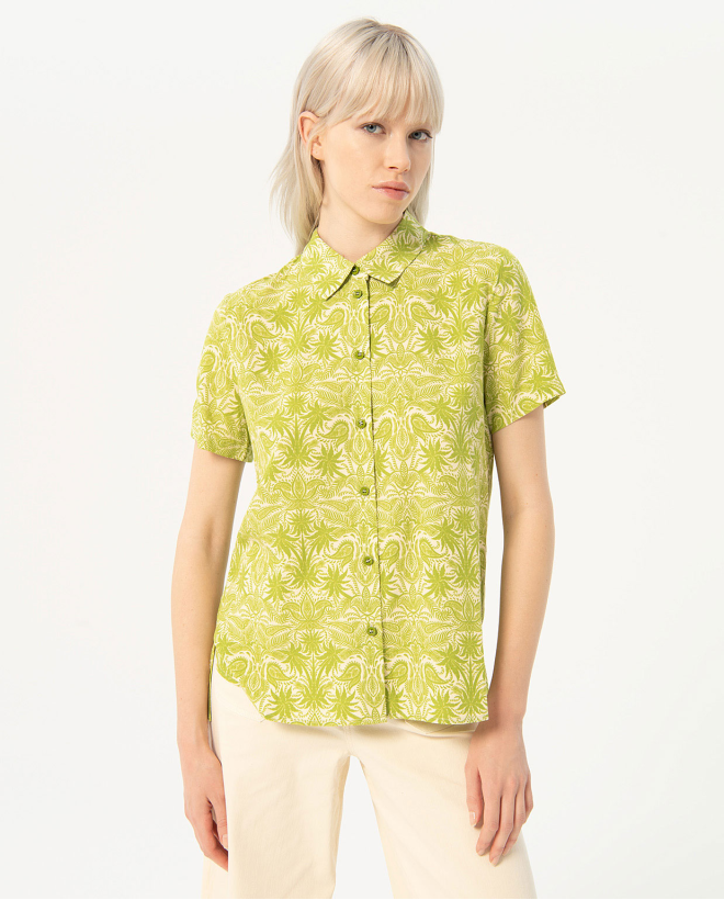 Chemise imprimée à manches courtes Vert
