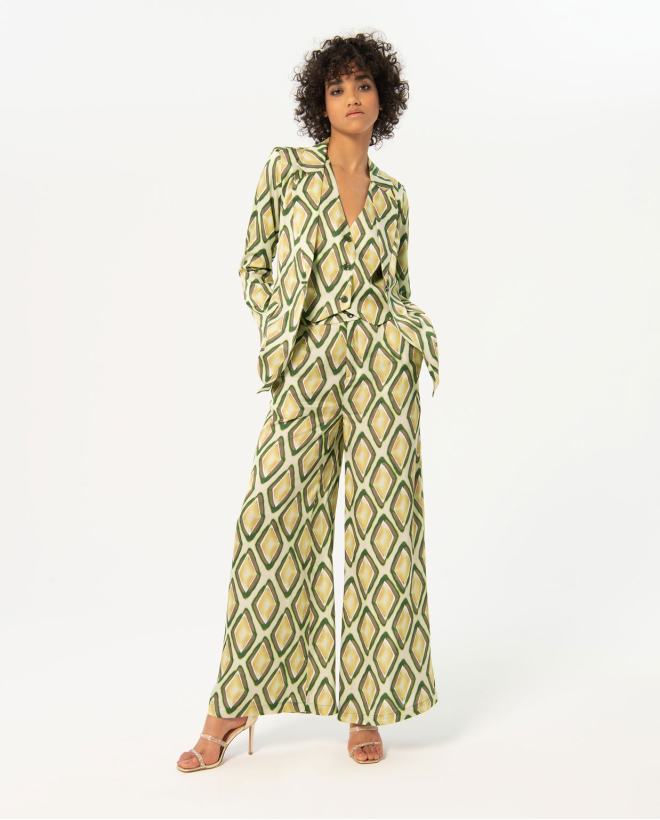 Blazer in raso stampato con fiocco Verde