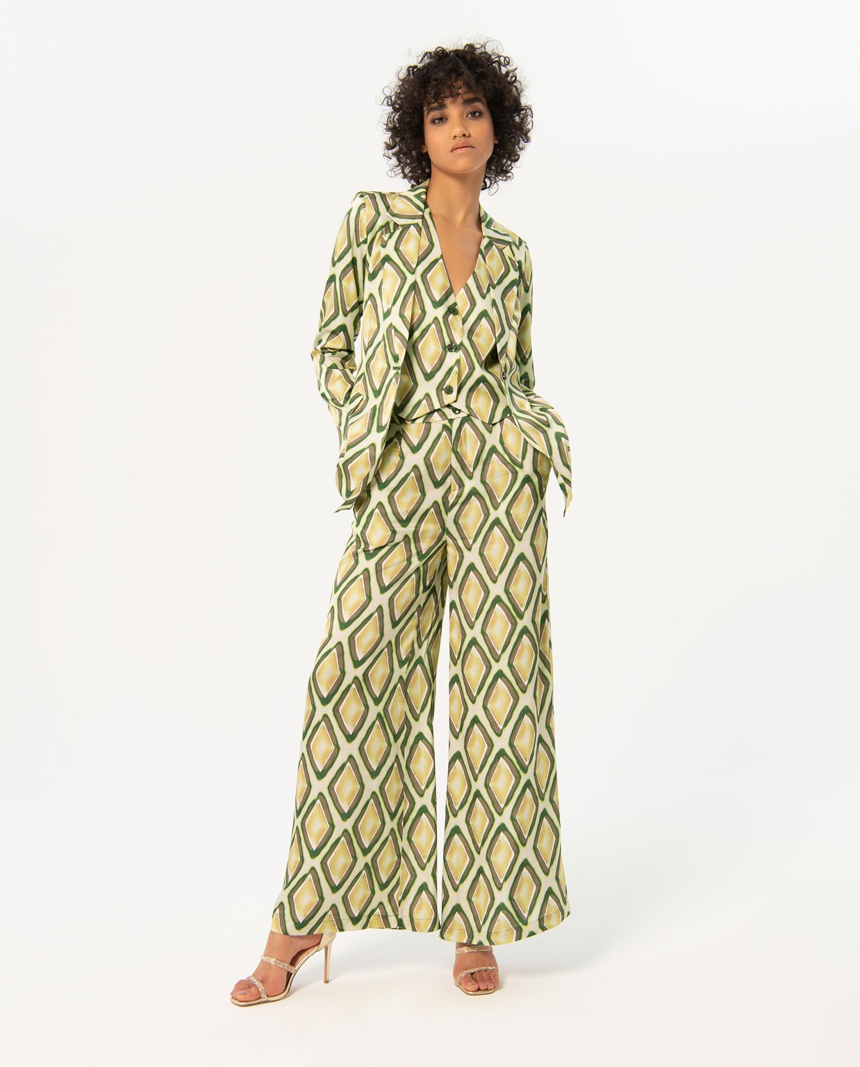Blazer in raso stampato con fiocco Verde