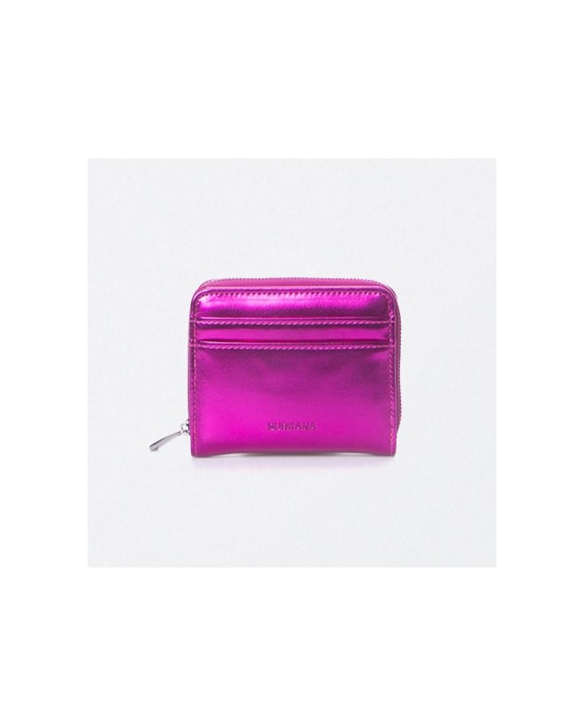 Small purse with zip. Metallic Fuchsia