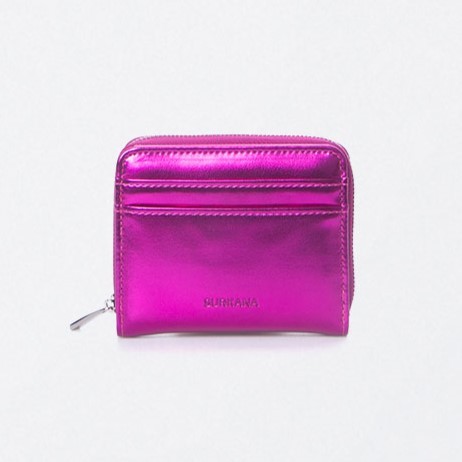 Petit sac à main avec fermeture éclair. Métallique Fushia