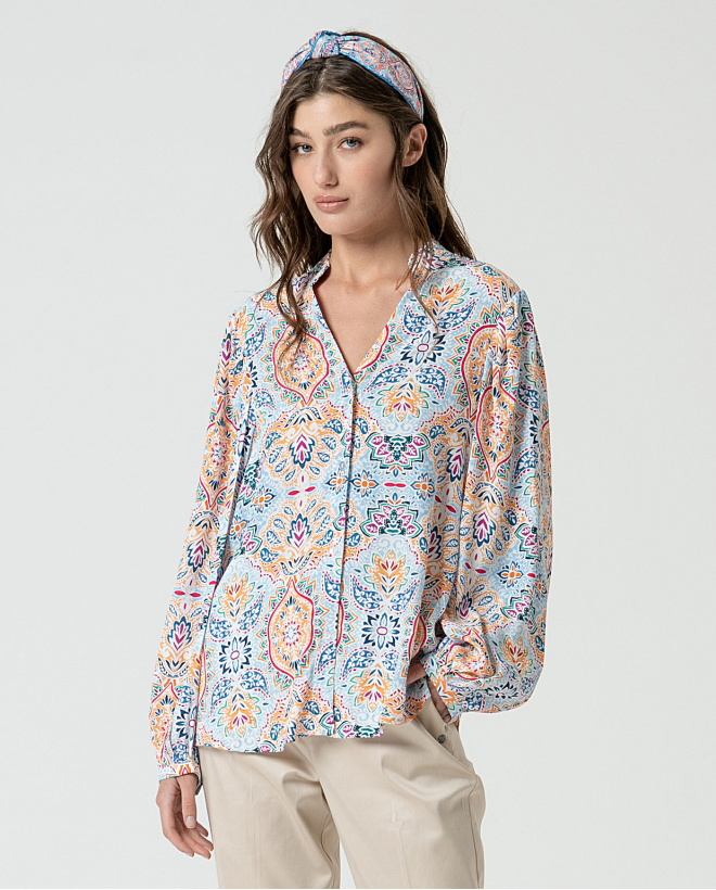 MU:Blouse à col mao Multi