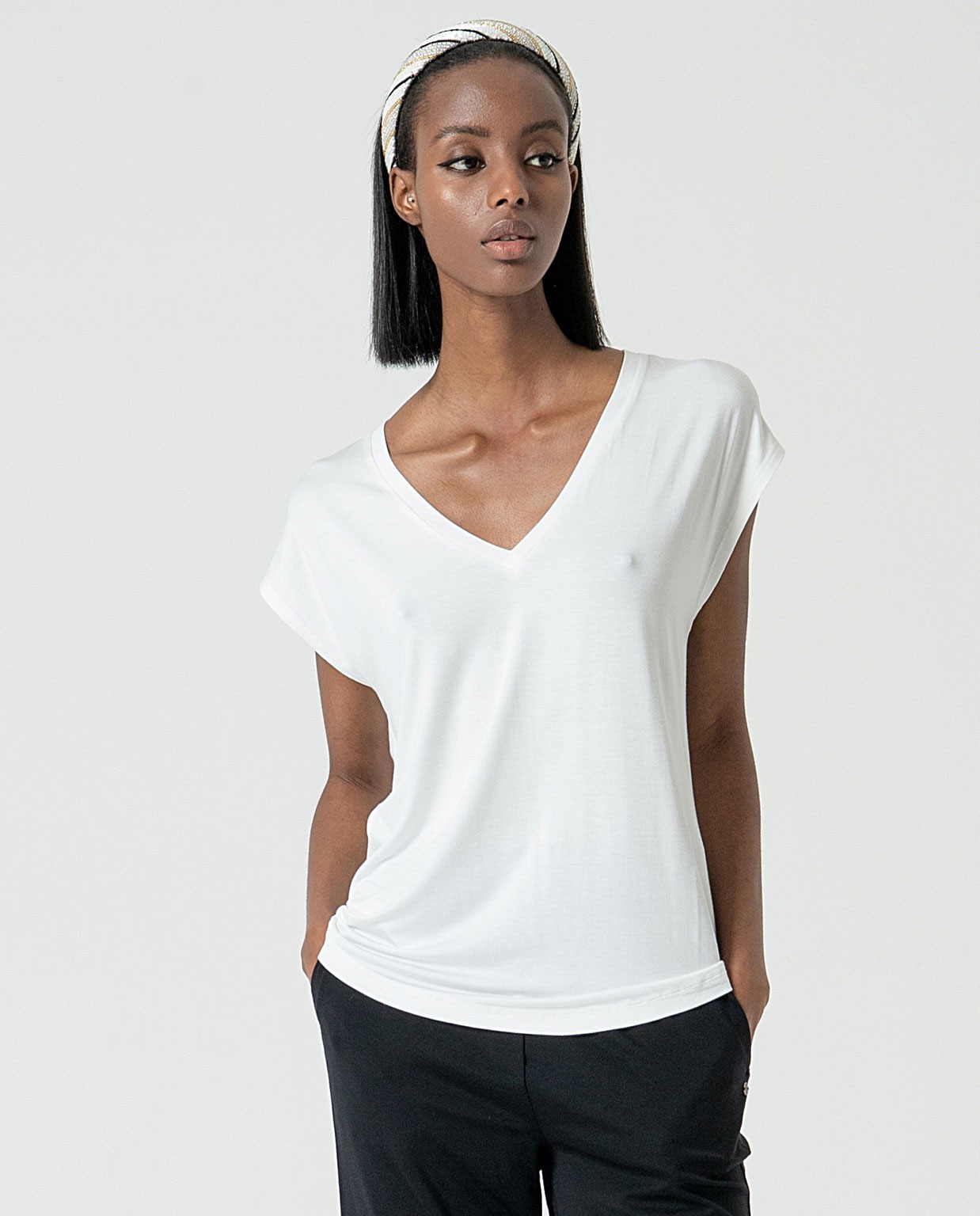 MU:T-shirt sans manches à encolure en V Blanc