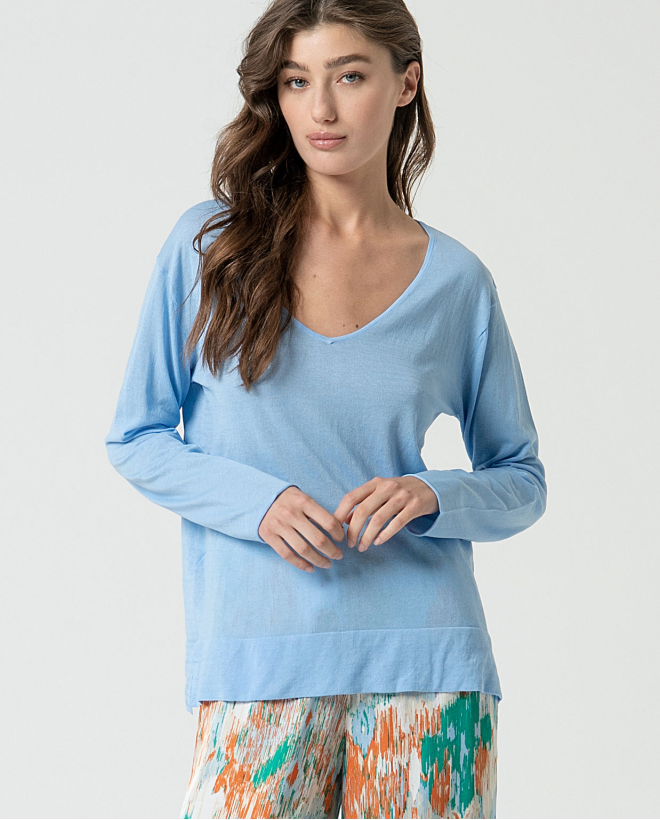 MU:Maglia lunga scollo a V Azzurro
