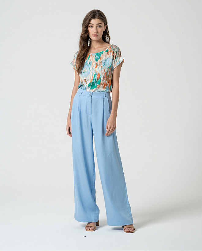 MU:Pantalon ample avec pinces Bleu