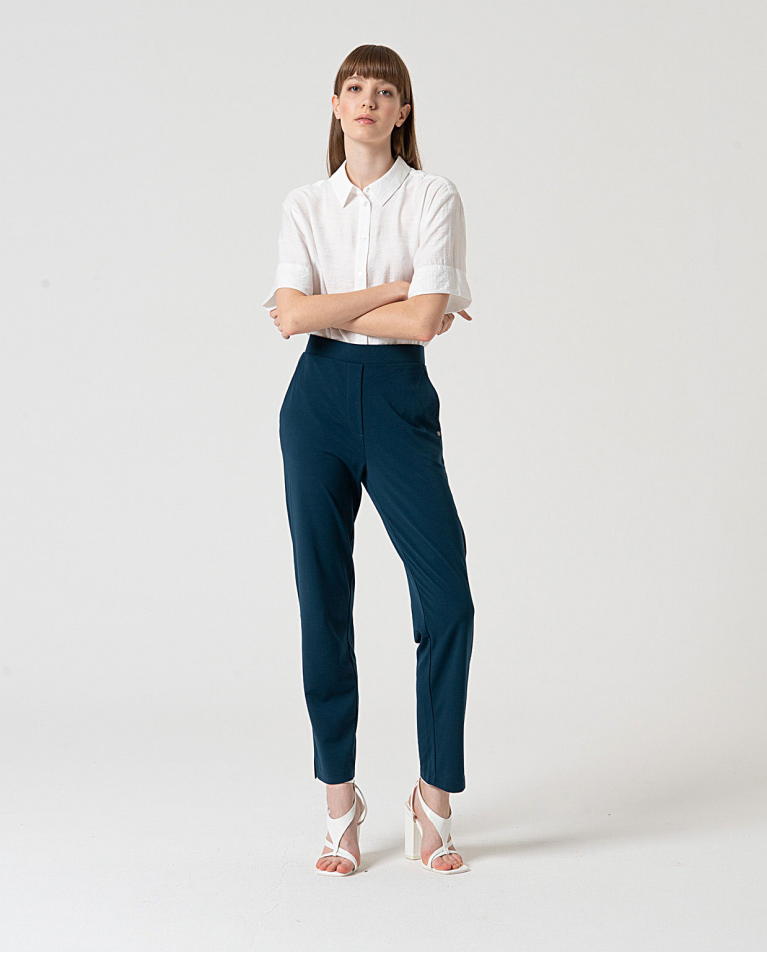 MU:Pantalone dritto a sigaretta Blu petrolio