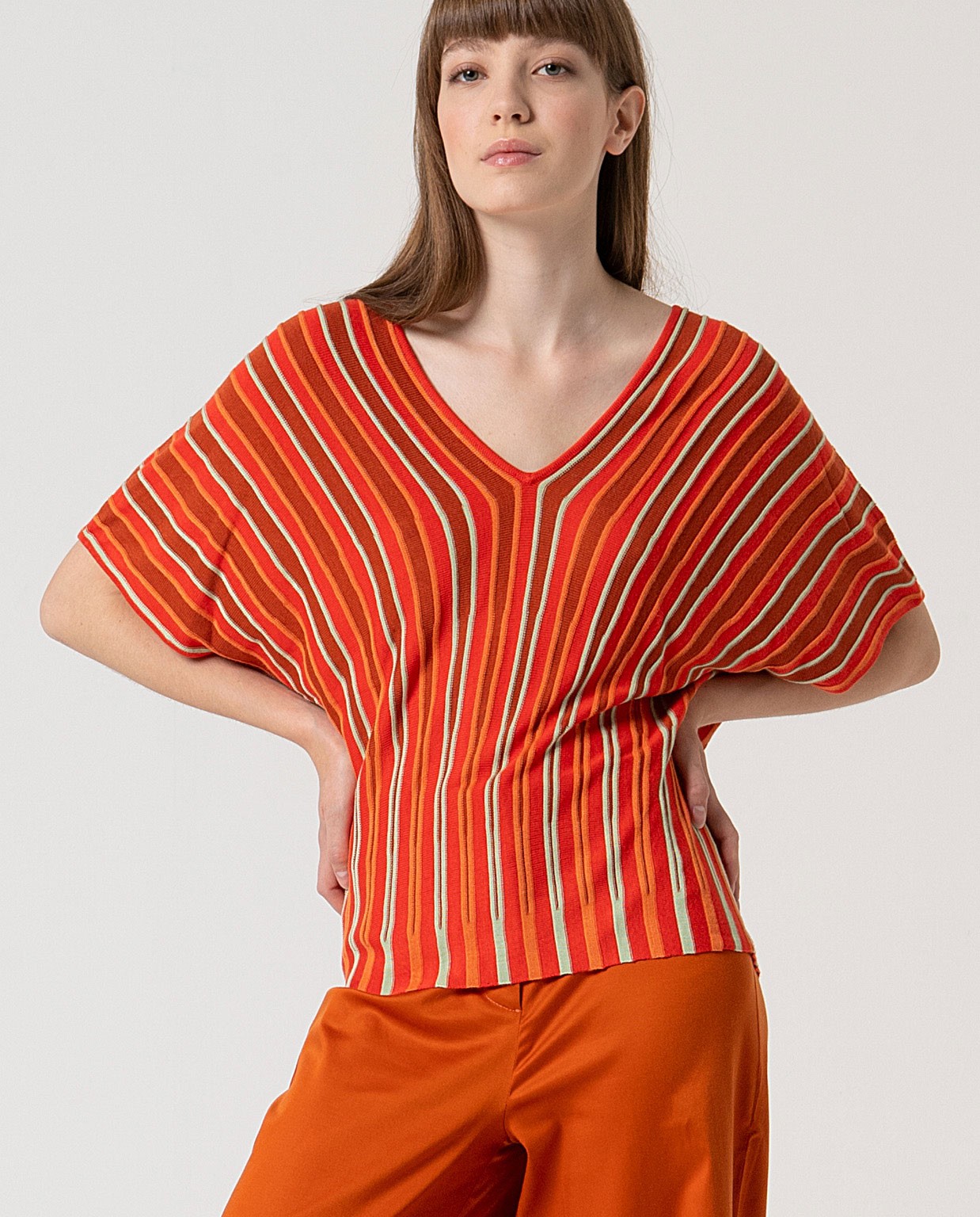 MU:Pull manches courtes chauve-souris Orange