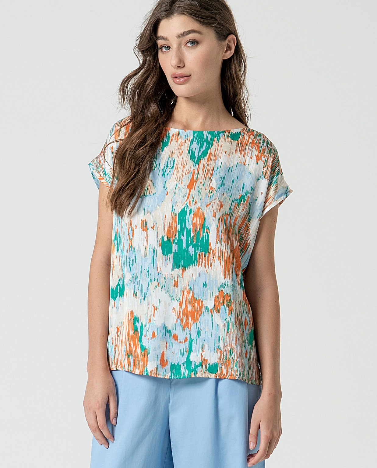 MU:Sleeveless boat neck top Blue