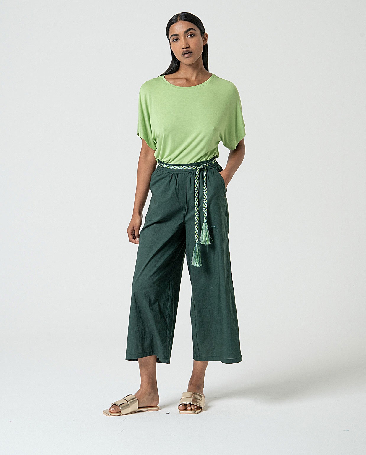 MU:Pantalone dritto con cinta fantasia Verde bottiglia
