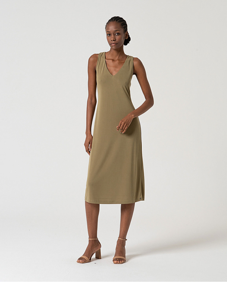 MU:Strappy dress with V-neck Khaki