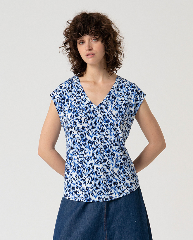 MU:T-shirt à col en V Bleu