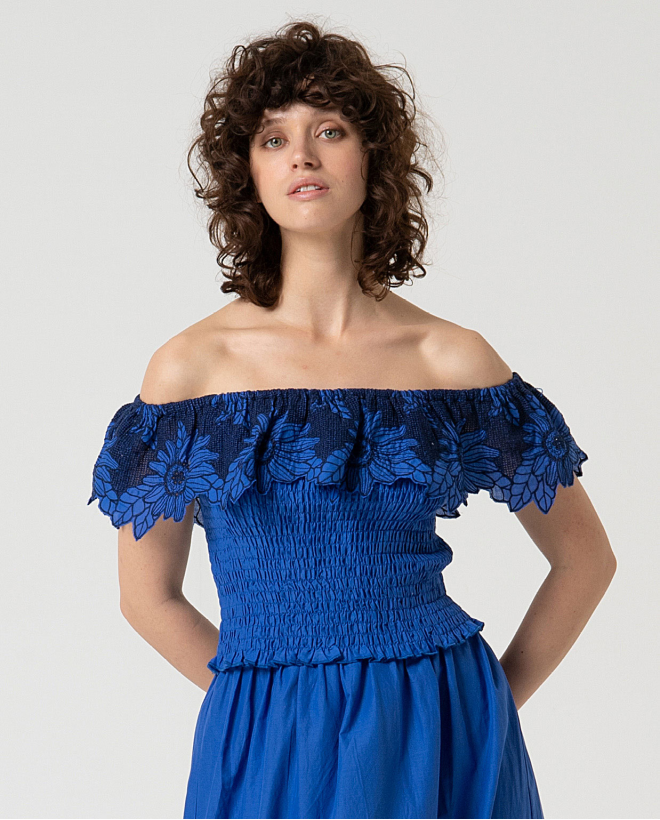 MU:Bardot top with ruffle Cobalt Blue