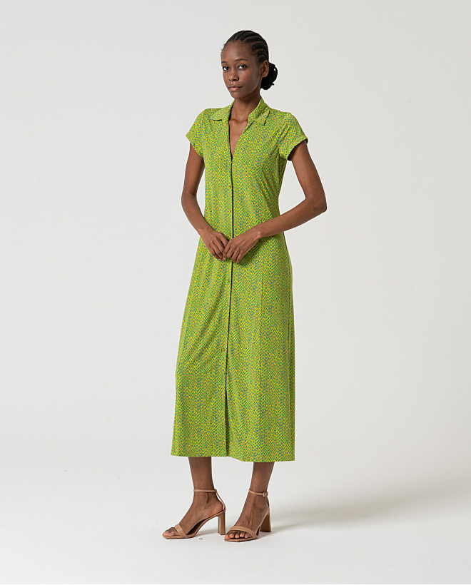 MU:Long short sleeve shirt dress Acid green