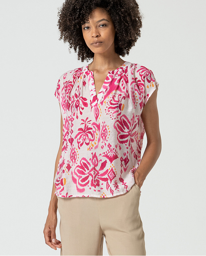 MU:Blouse avec ouverture encolure en V Fushia