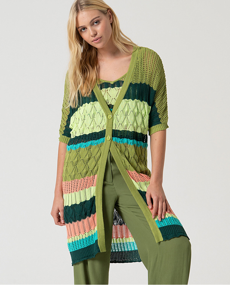 MU:Cardigan lungo crochet con bottoni Verde