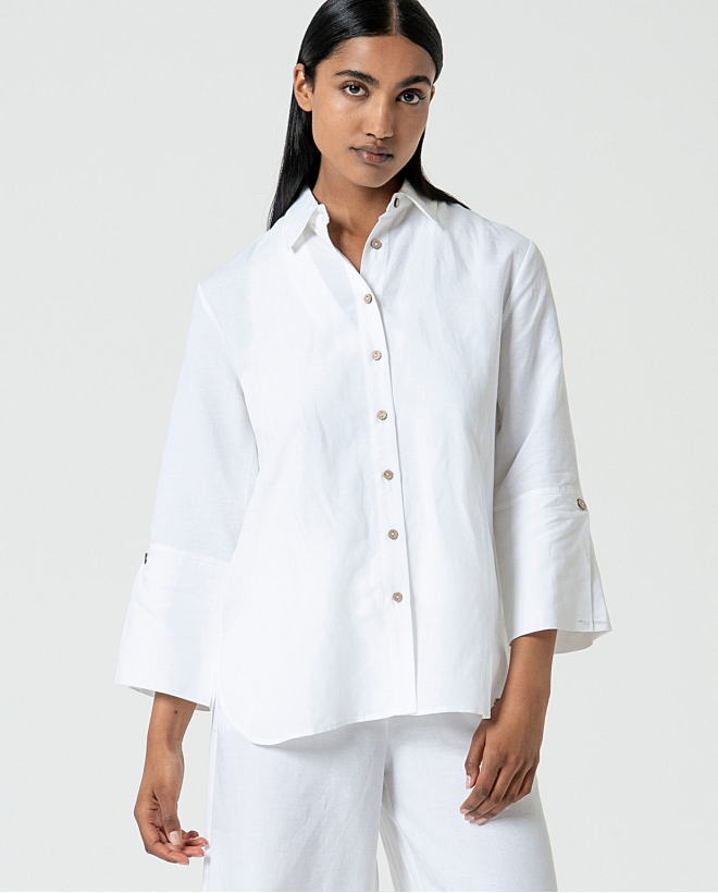 MU:Chemise à manches 3/4 Blanc cassé