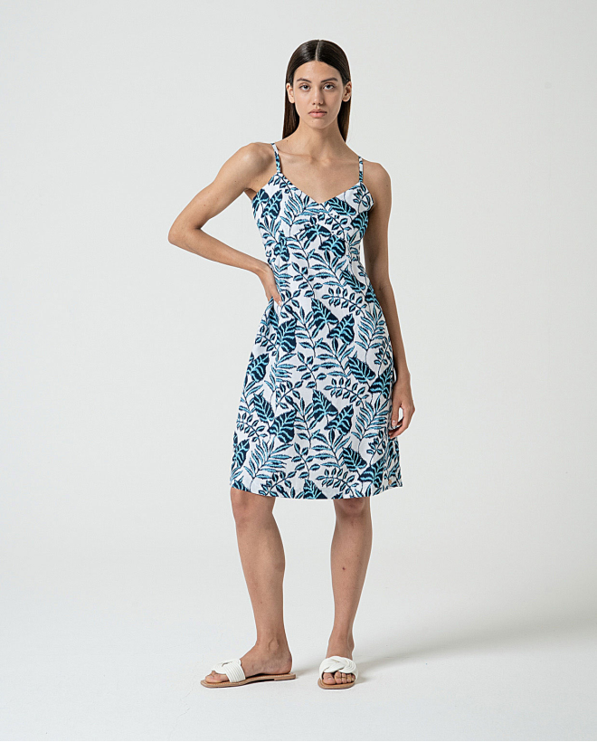 MU:Short strappy dress with ruched neckline Blue
