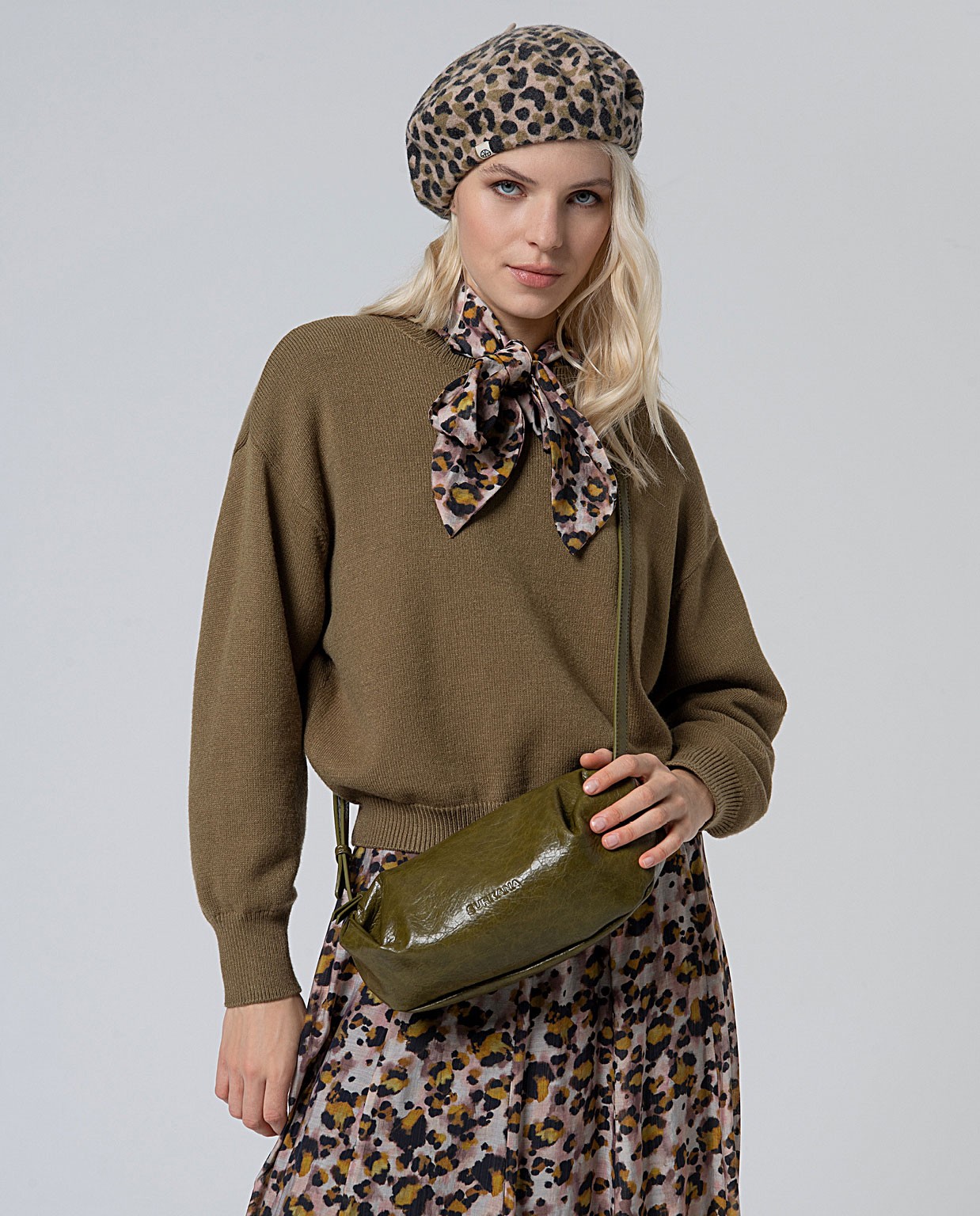 Sac à bandoulière effet cuir craquelé Khaki